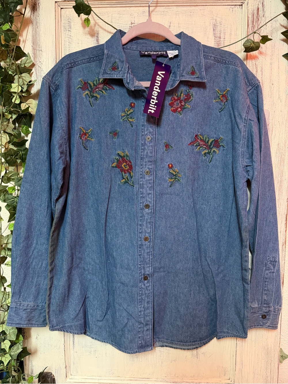 Gloria Vanderbilt Blue Denim Embroidered Floral Jacket 106LS